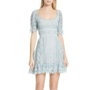 self portrait guipure puff sleeve mini dress blue NWT